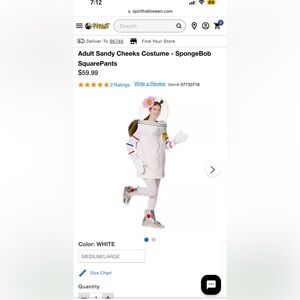 Med/ Lrg Sandy Cheeks costume